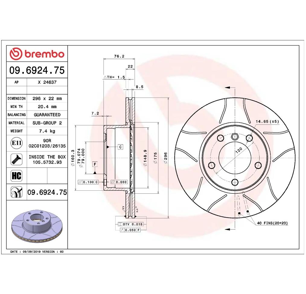 Brembo 09.6924.75 Ön Fren Diski (Havalandırmalı – 296 mm)