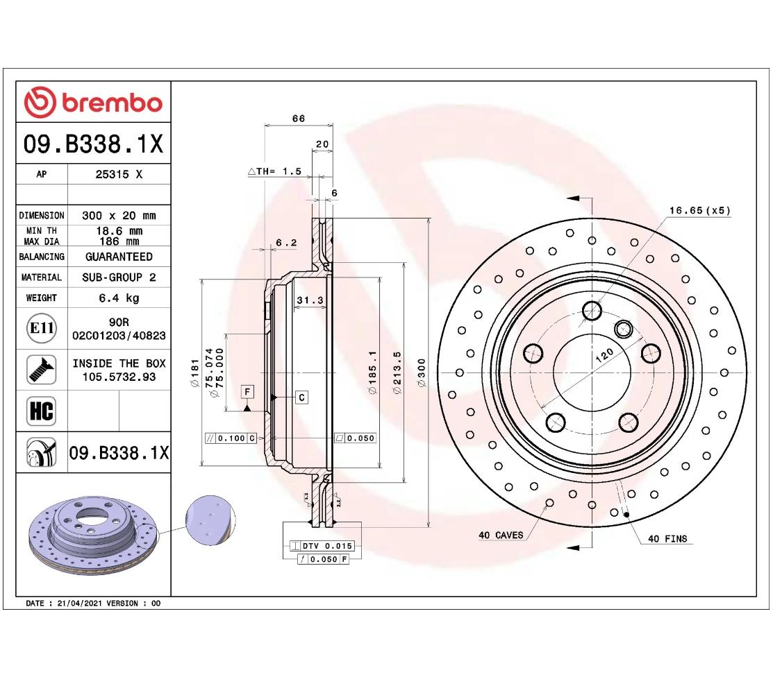 Brembo 09.B338.1X XTRA Arka Fren Diski (Delikli – 300 mm)