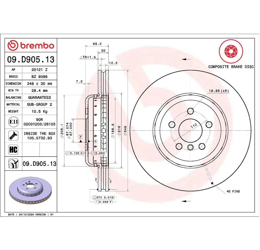 Brembo 09.D905.13 Premium Ön Fren Diski (Kompozit – 348 mm)