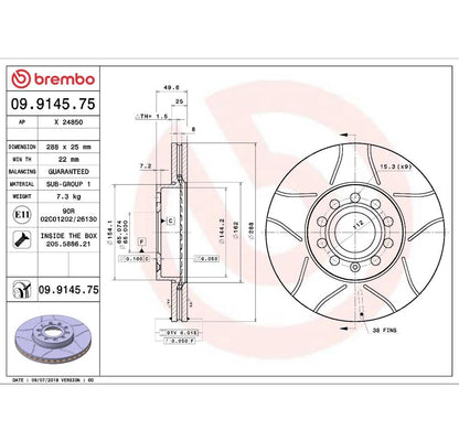 Brembo 09.9145.75 Ön Fren Diski (Oluklu – 288 mm)