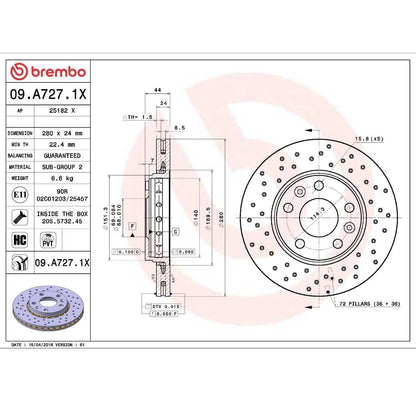 Brembo 09.A727.1X XTRA Ön Fren Diski (Delikli – 280 mm)