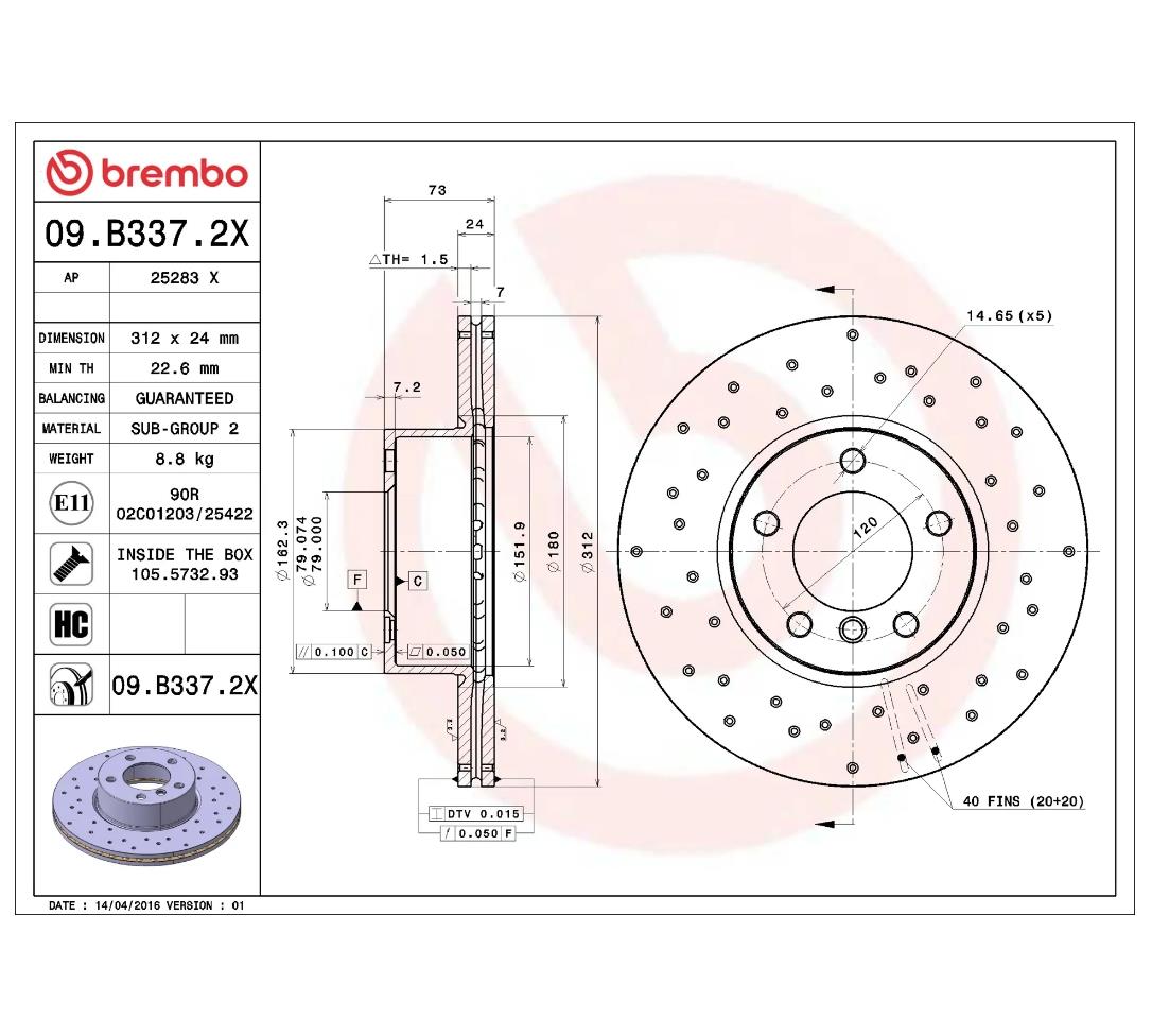 Brembo 09.B337.2X Ön Fren Diski – BMW 3 Serisi / 5 Serisi / X3
