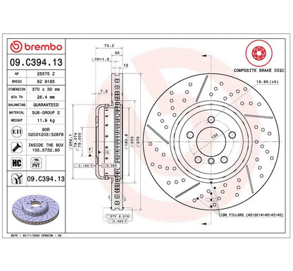 Brembo 09.C394.13 Ön Fren Diski – BMW M3 / M4 / M2 Competition – 370mm Kompozit (2 Parça) Performans Disk