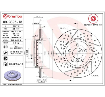 Brembo 09.C395.13 Arka Fren Diski – BMW 3 Serisi / 4 Serisi – 345mm Kompozit (2 Parça) Premium Disk