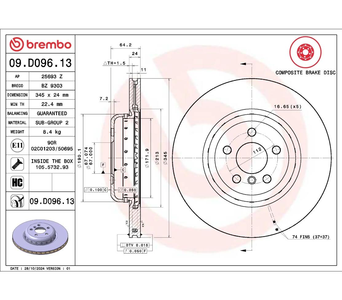 Brembo 09.D096.13 Premium Arka Fren Diski (Kompozit – 345 mm)