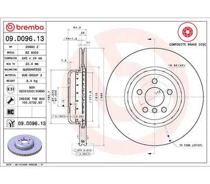 Brembo 09.D096.13 Premium Arka Fren Diski (Kompozit – 345 mm)