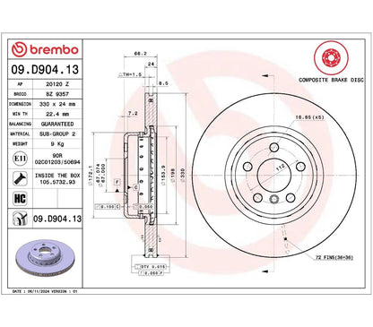 Brembo 09.D904.13 Premium Ön Fren Diski (Kompozit – 330 mm)
