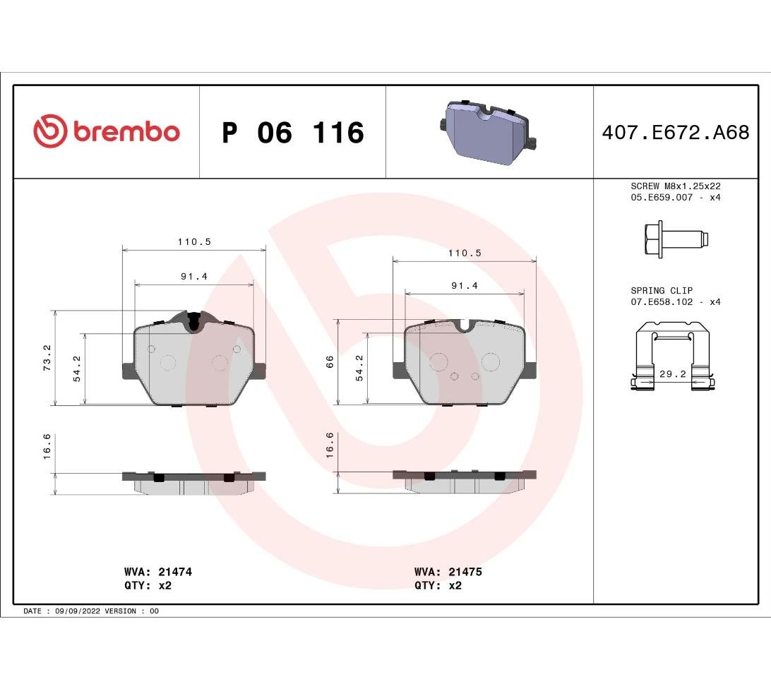Brembo Arka Fren Balatası P 06 116 – BMW Uyumlu – OEM Kalite – ECE R90