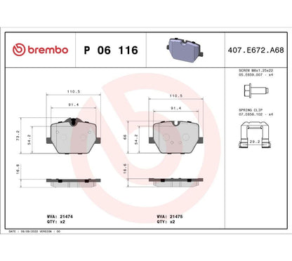 Brembo Arka Fren Balatası P 06 116 – BMW Uyumlu – OEM Kalite – ECE R90