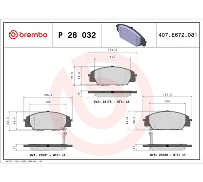 Brembo P 28 032 Ön Fren Balatası – Honda Civic Type-R EP3 / FN2 Uyumlu